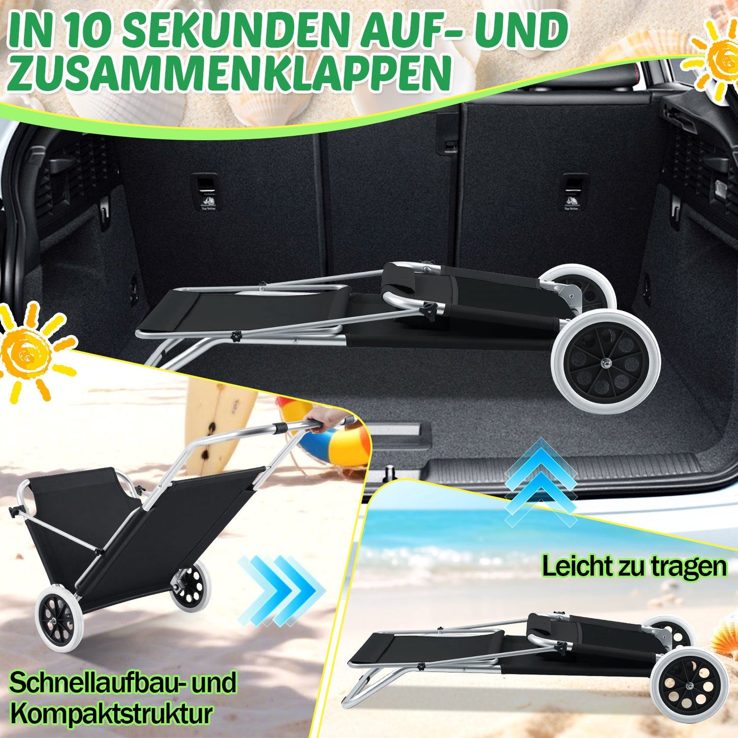 Sonnenliege mit Rollen und Sonnendach klappbare Gartenliege | Brehn