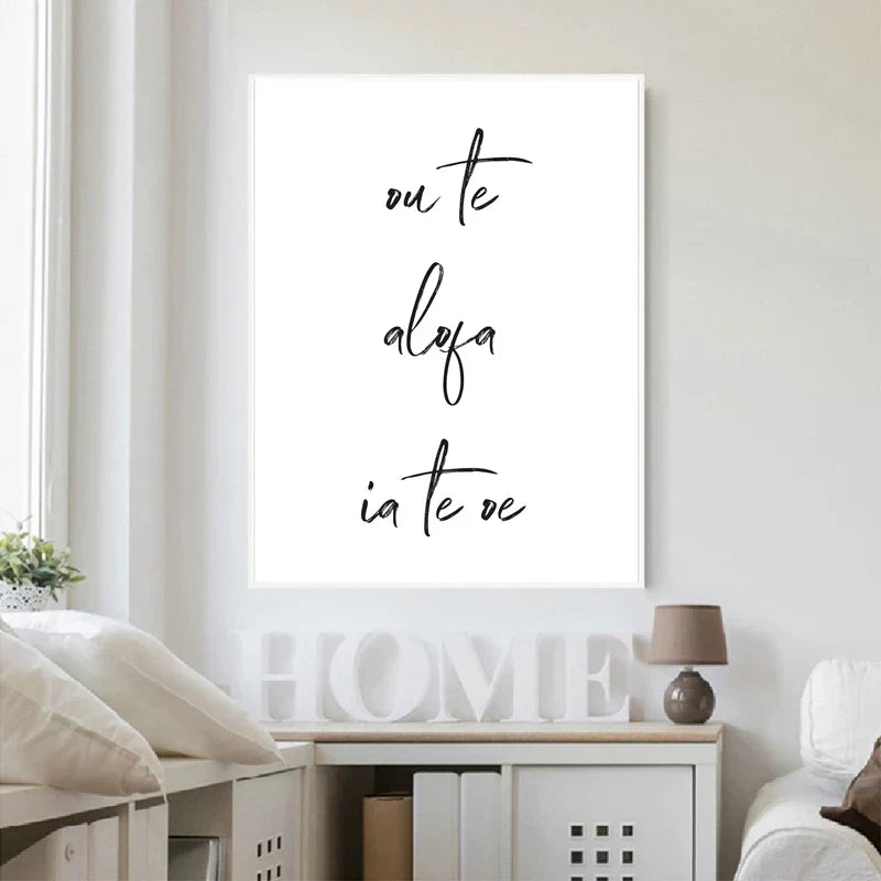 Süd-Pazifik Liebeszitate Poster Wandkunst Feine Kunst Leinwanddrucke Minimalistisch Schwarz Weiß Elegant Typografische Wandkunst Bilder für Wohnzimmer Schlafzimmer Kunst Dekor