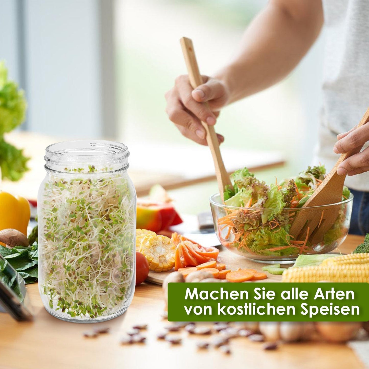 Sprossenglas Keimglas 2er mit Deckel & Sieb 950ML | Brehn