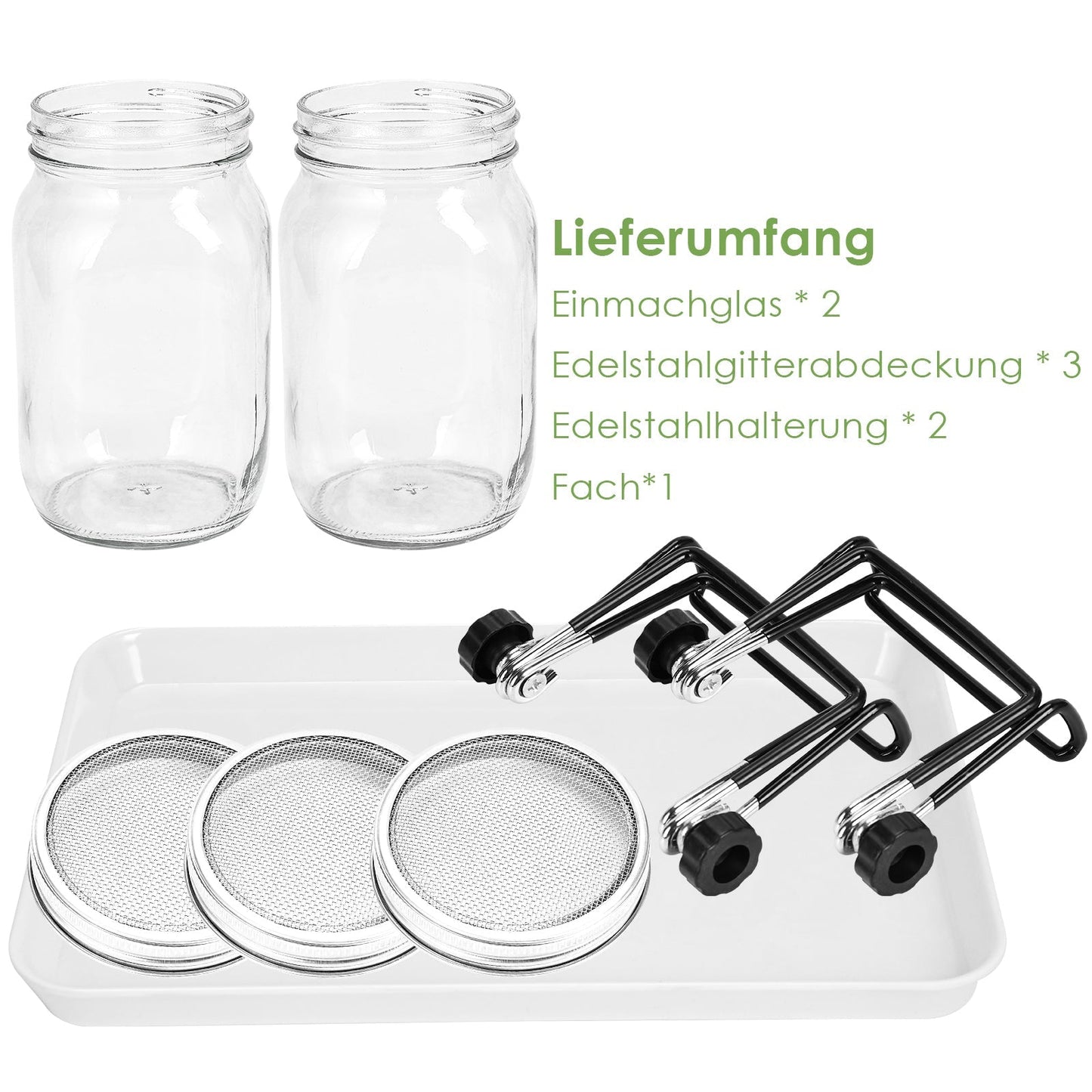Sprossenglas Keimglas 2er mit Deckel & Sieb 950ML | Brehn
