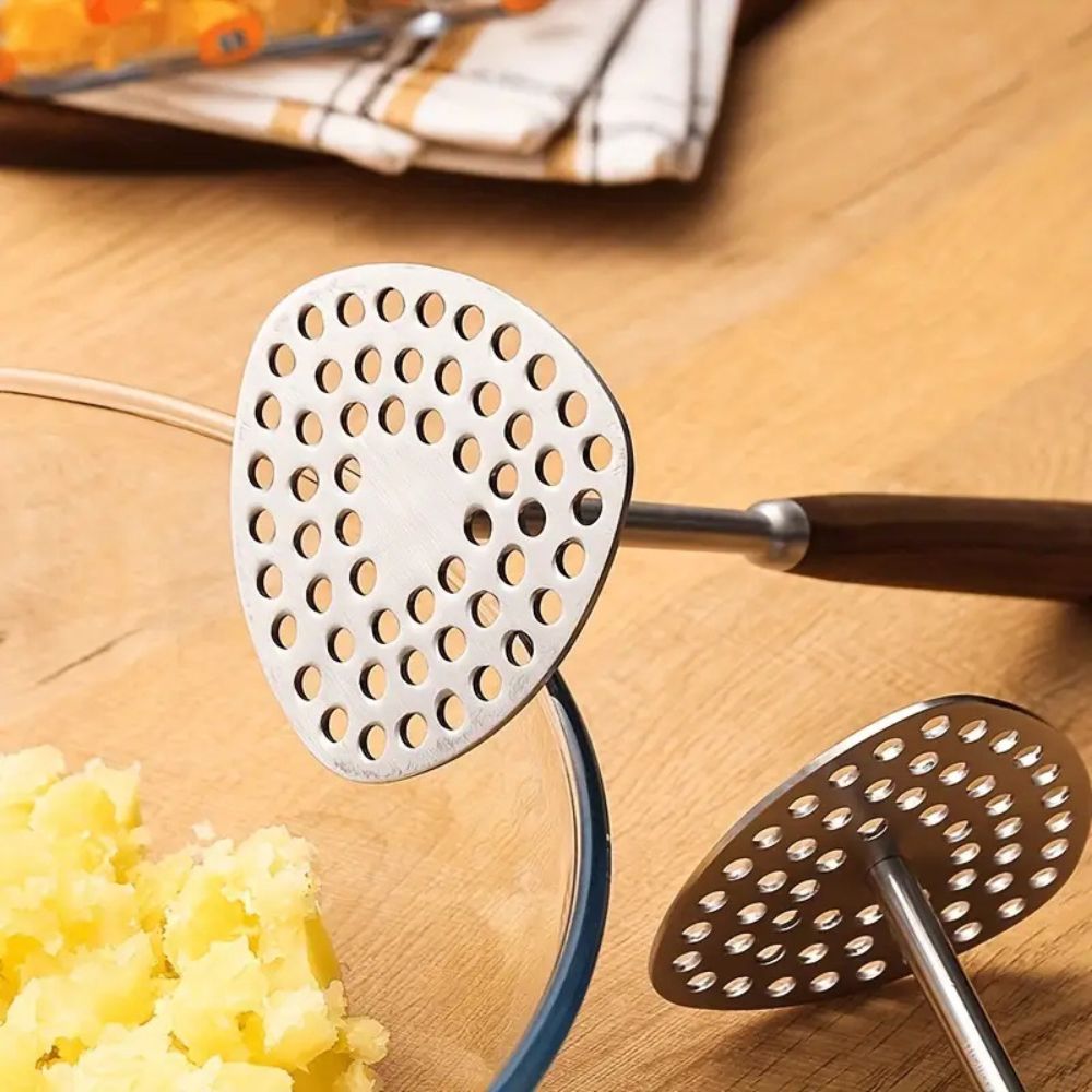 PureGrip Kartoffelstampfer Edelstahl 304 mit Holzgriff | Brehn