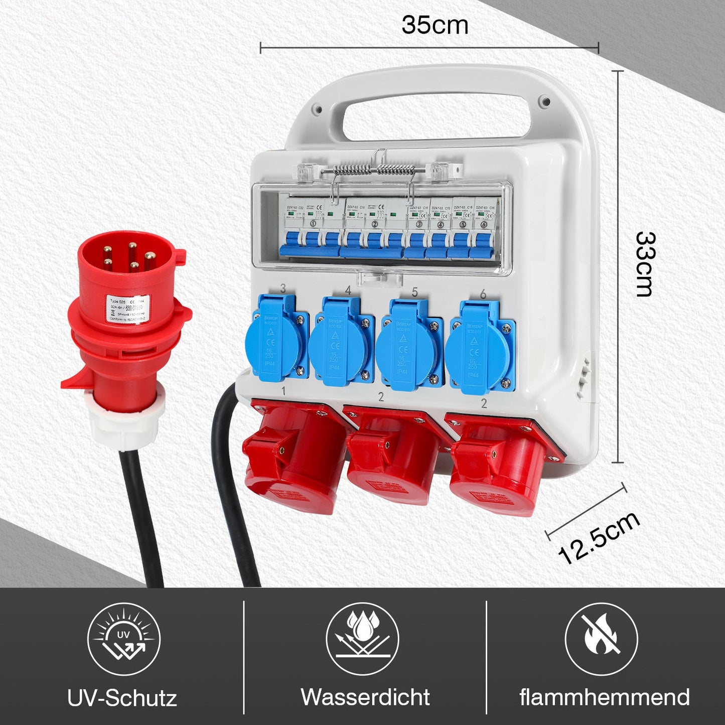 Wandverteiler 2 x CEE 16A 400V+1 x CEE 32A 400V+4 x 230V 5 Polig | Brehn