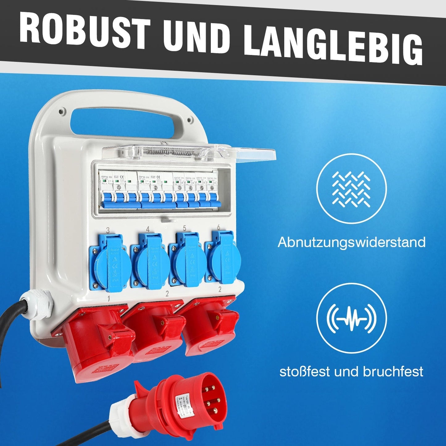 Wandverteiler 2 x CEE 16A 400V+1 x CEE 32A 400V+4 x 230V 5 Polig | Brehn