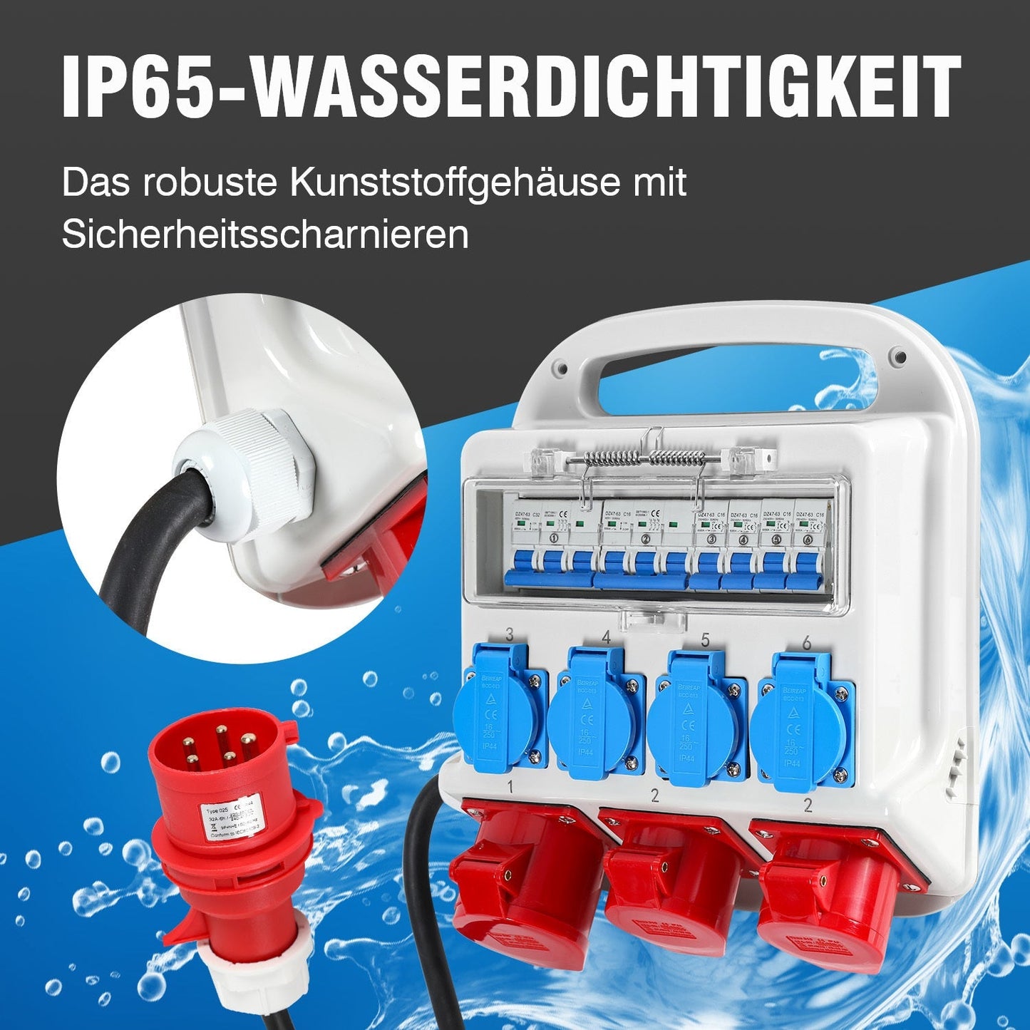 Wandverteiler 2 x CEE 16A 400V+1 x CEE 32A 400V+4 x 230V 5 Polig | Brehn