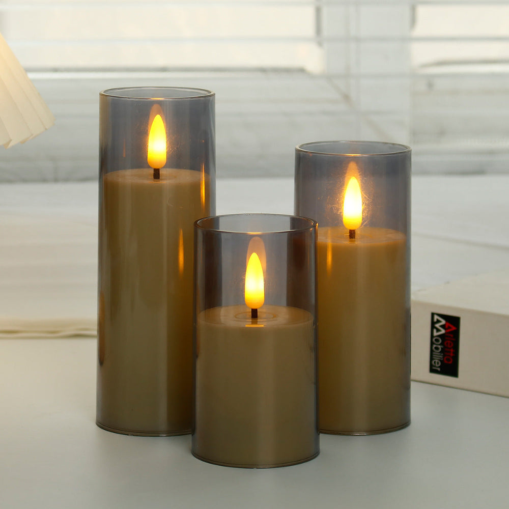 Brehn | LED Teelichthalter mit Fernbedienung, warmes flackerndes flammenloses Licht – Set von 3 Stück, einstellbare Helligkeit und Timer