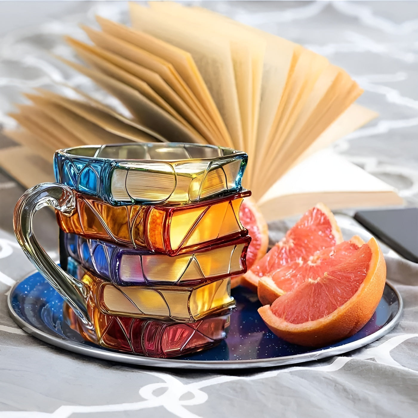Kaffeeglas, 350 ml – Handgefertigt mit 3D-Buchmuster | Hochwertiges Glas für Kaffee, Tee und stilvolle Tischdekoration