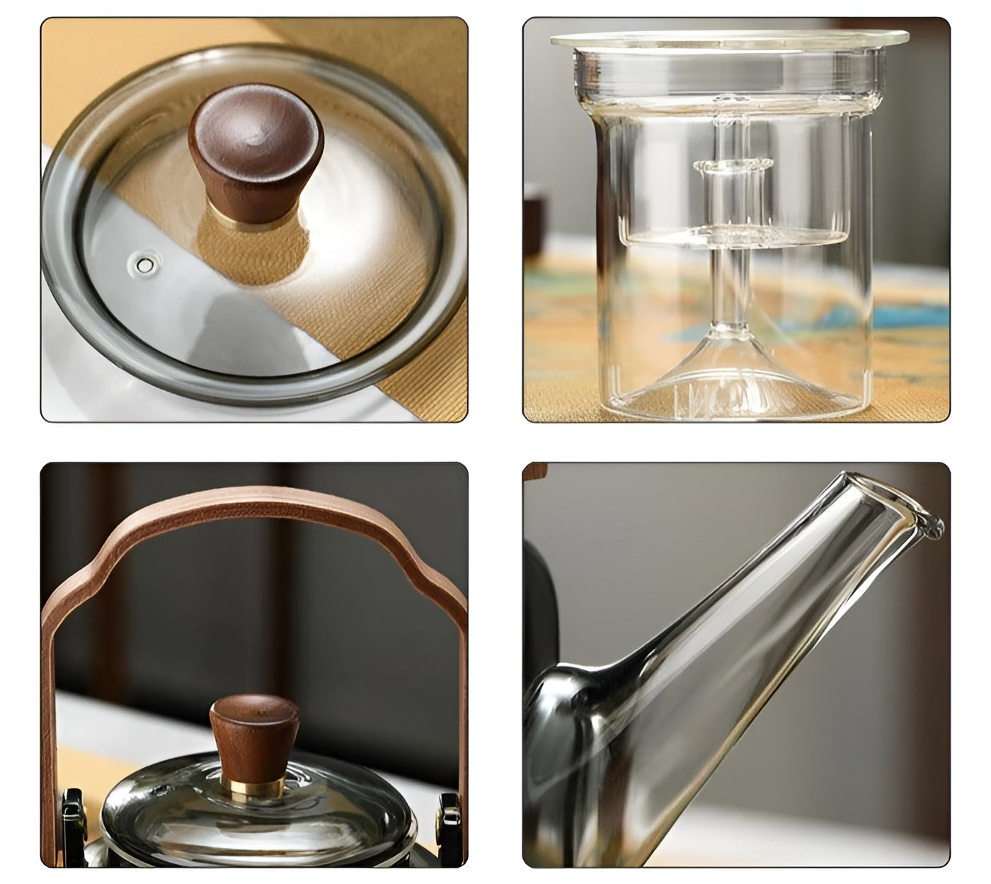 Glas Teekanne mit Holzdeckel und Sieb – Elegantes Design | 1,2 L Rauchglas für stilvollen Teegenuss | Brehn
