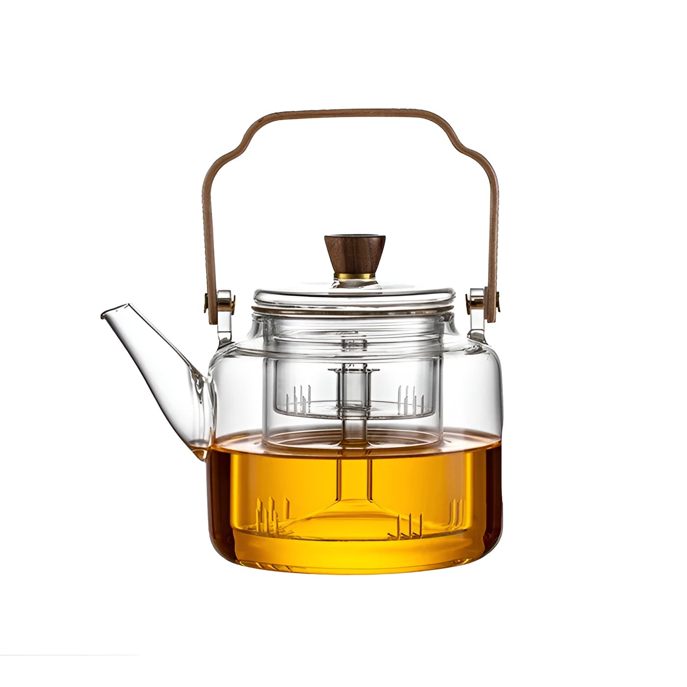 Teekanne aus Glas mit Holzdeckel und Teesieb – Elegantes Design | 1,2 l Rauchglas für stilvollen Teegenuss