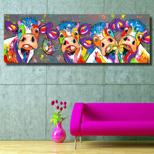 Buntes Kuhmotiv auf Leinwand, HD-Druck, rahmenlos, Größe: 40 × 120 cm