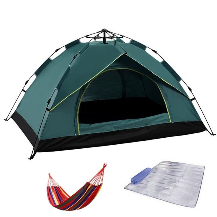 Brehn | TC-014 Outdoor Strand Reise Camping Automatik Frühling Multi-Person Zelt Für 3-4 Personen (Grün+Matte+Hängematte)