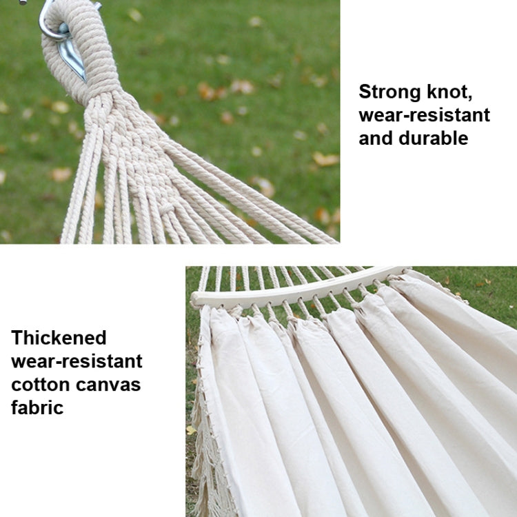 200x150cm Doppelte Outdoor-Camping-Hängematte aus Canvas mit Quasten und Stange (Rosa Streifen)