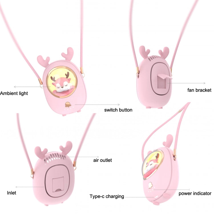 Star Pet Hängender Nackenventilator USB Handheld Leiser Luminöser Ventilator (Pink) | Brehn