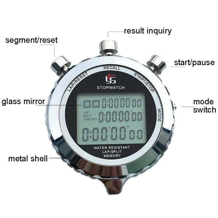 Brehn | YS Metall Stoppuhr 3 Reihen Anzeige Lauftraining Elektronische Timer, Stil: YS-510 10 Erinnerungen
