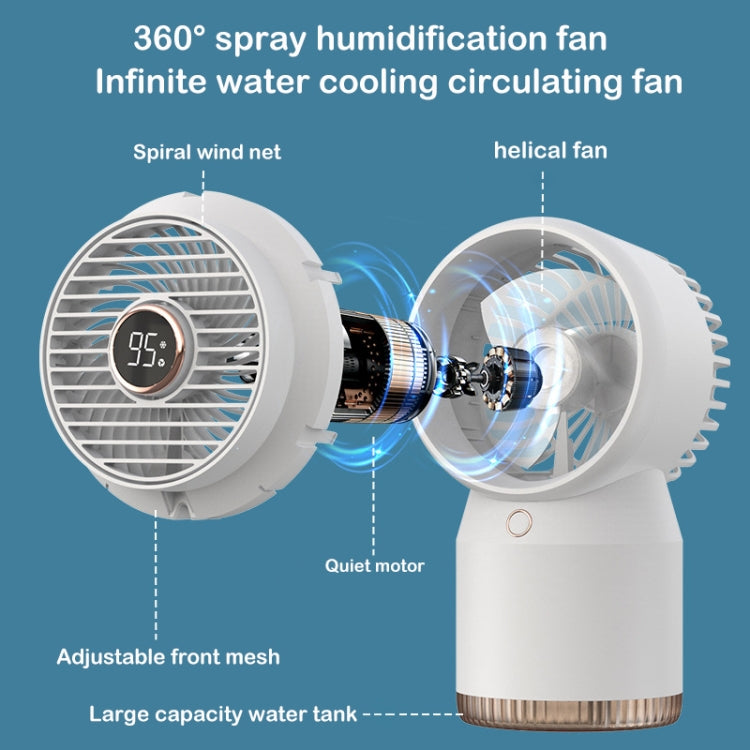 Spray Befeuchteter LED Digitalanzeige Büro Zuhause Ventilator, Stil: 3600mAh Wiederaufladbar(Weiß) | Brehn