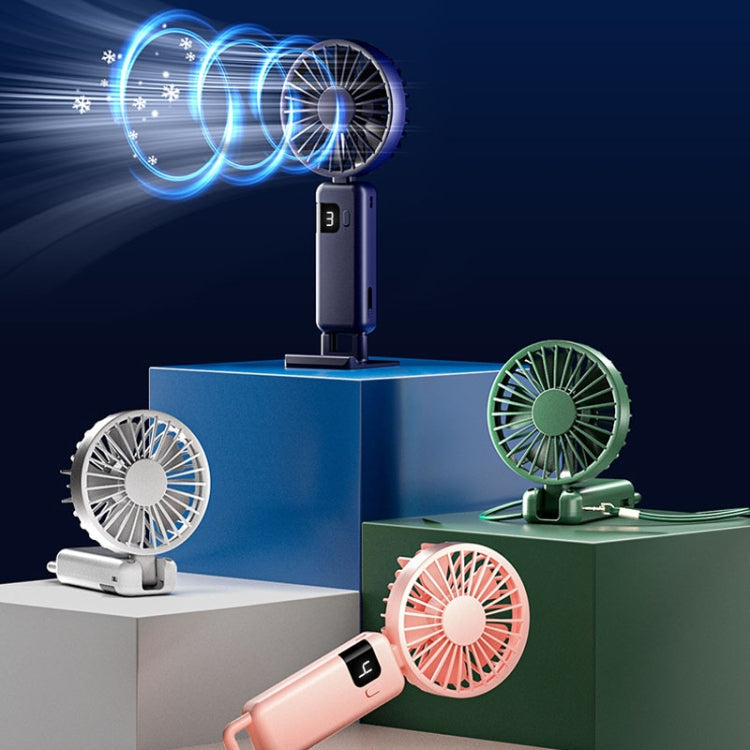 Portabler Digitaldisplay Hängender Nacken Stille Kleiner Ventilator USB Aufladung Tragbarer Faltventilator (Blau) | Brehn