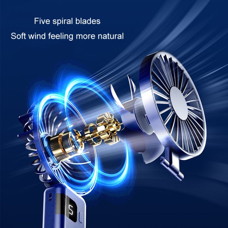 Portabler Digitaldisplay Hängender Nacken Stille Kleiner Ventilator USB Aufladung Tragbarer Faltventilator (Blau) | Brehn