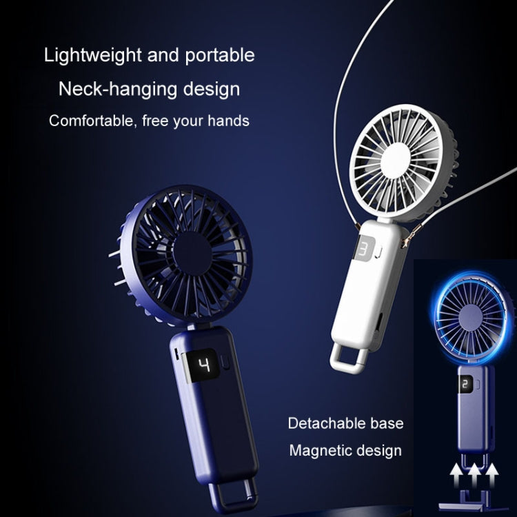 Portabler Digitaldisplay Hängender Nacken Stille Kleiner Ventilator USB Aufladung Tragbarer Faltventilator (Blau) | Brehn