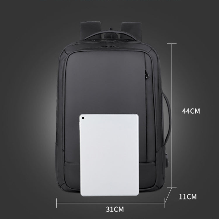Erweiterbarer, wasserdichter Laptop-Rucksack für Business mit USB-Anschluss (Schwarz)