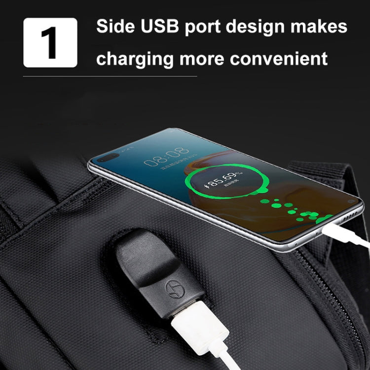 Erweiterbarer, wasserdichter Laptop-Rucksack für Business mit USB-Anschluss (Schwarz)