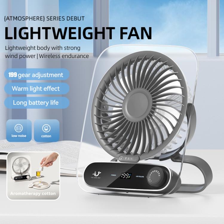 199-Speed Desktop-Wandventilator mit Griff & Licht Integrierte Aromatherapie Baumwolle (Klar Schwarz) | Brehn