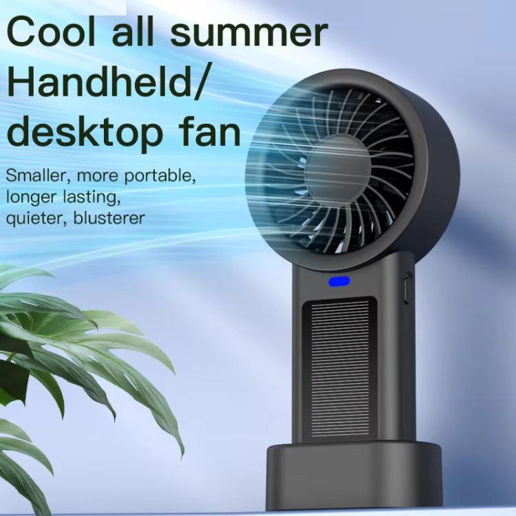 Solarbetriebener Handheld- und Tischventilator mit 5-Geschwindigkeits-Turbo 12 Klingen USB Type-C Schnellladung (Schwarz) | Brehn