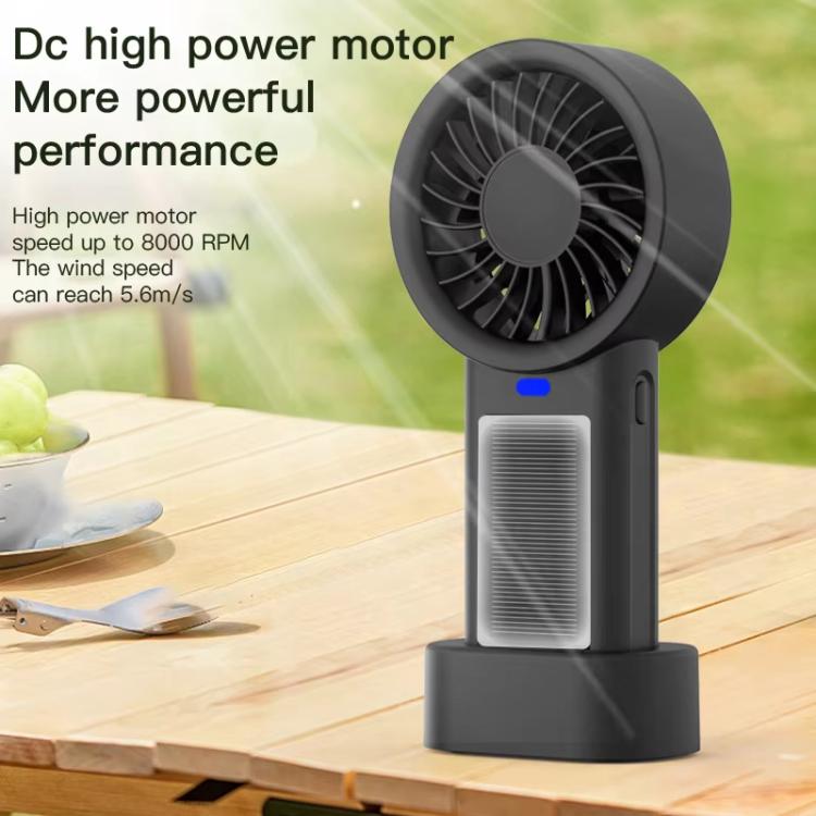 Solarbetriebener Handheld- und Tischventilator mit 5-Geschwindigkeits-Turbo 12 Klingen USB Type-C Schnellladung (Schwarz) | Brehn