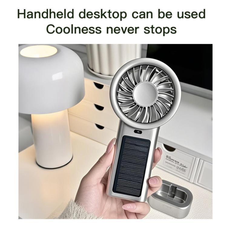 Solarbetriebener Handheld- und Tischventilator mit 5-Geschwindigkeits-Turbo 12 Klingen USB Type-C Schnellladung (Schwarz) | Brehn