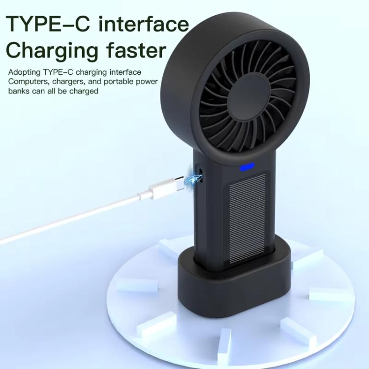 Solarbetriebener Handheld- und Tischventilator mit 5-Geschwindigkeits-Turbo 12 Klingen USB Type-C Schnellladung (Schwarz) | Brehn