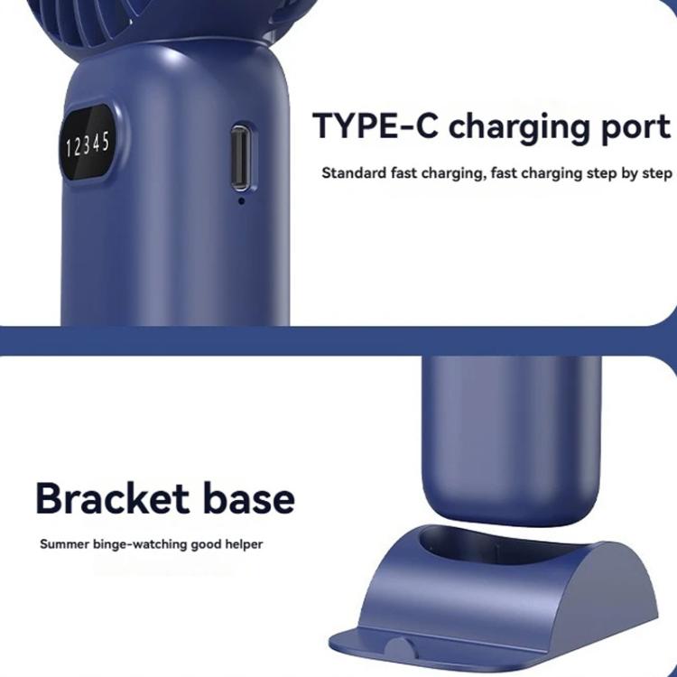 5-Gang Windgeschwindigkeits-Handheld-USB-Lade-Kleiner Ventilator Mit Tischständer (Dunkelblau) | Brehn