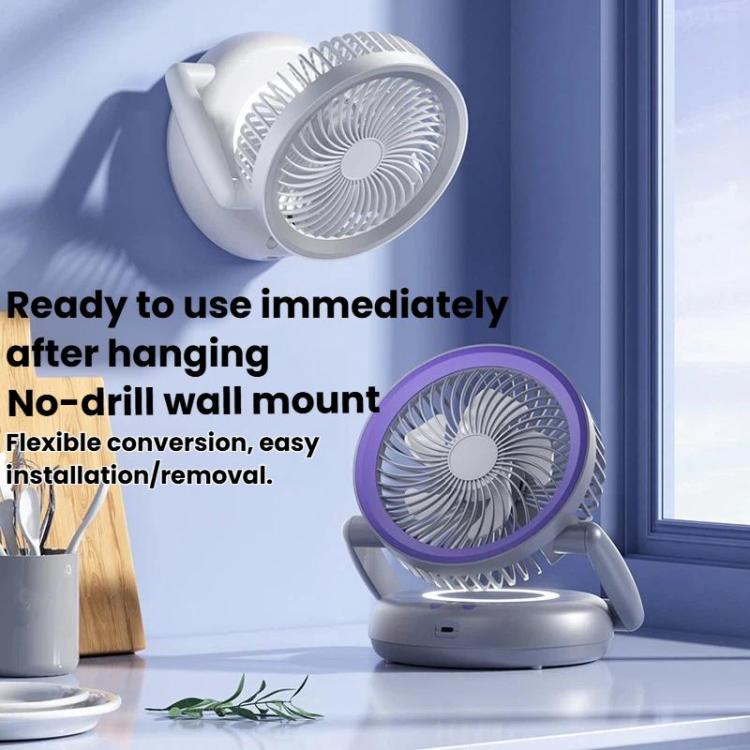 Faltbarer Luftzirkulatorventilator mit Batterieanzeige Haushalts-Desktop- und Wandventilator mit LED-Licht (Grau Lila) | Brehn
