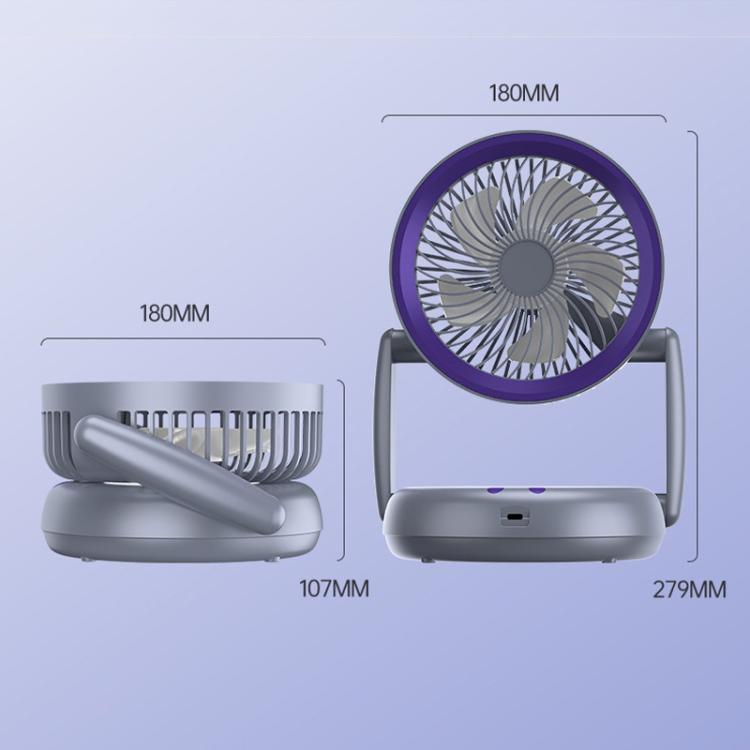 Faltbarer Luftzirkulatorventilator mit Batterieanzeige Haushalts-Desktop- und Wandventilator mit LED-Licht (Grau Lila) | Brehn