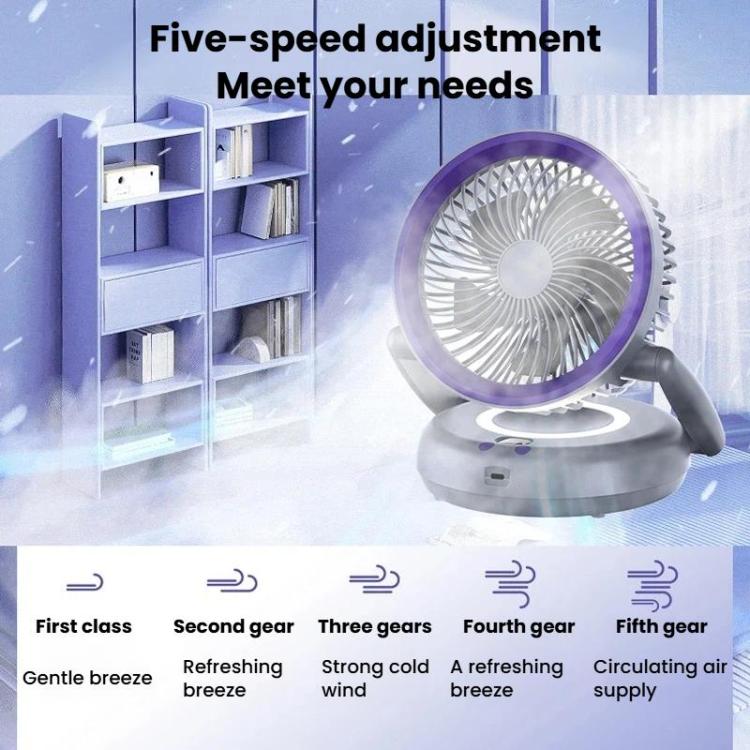 Faltbarer Luftzirkulatorventilator mit Batterieanzeige Haushalts-Desktop- und Wandventilator mit LED-Licht (Grau Lila) | Brehn