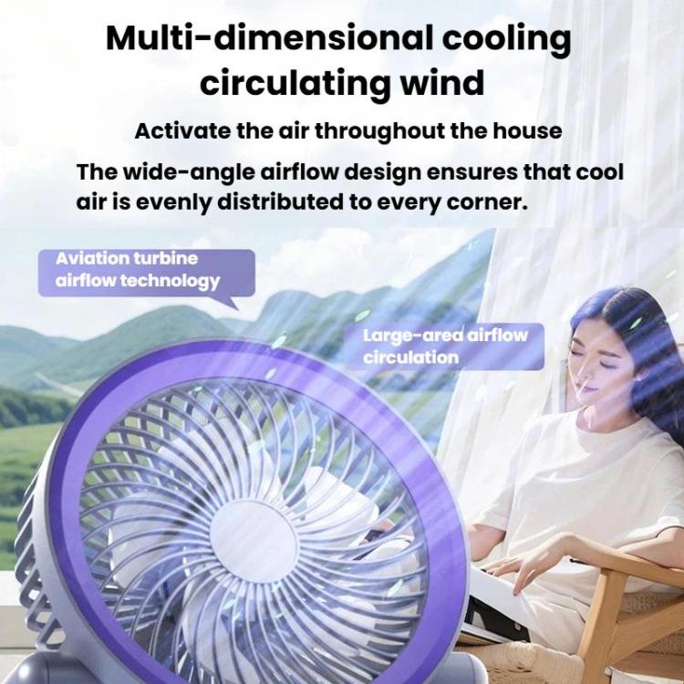 Faltbarer Luftzirkulatorventilator mit Batterieanzeige Haushalts-Desktop- und Wandventilator mit LED-Licht (Grau Lila) | Brehn