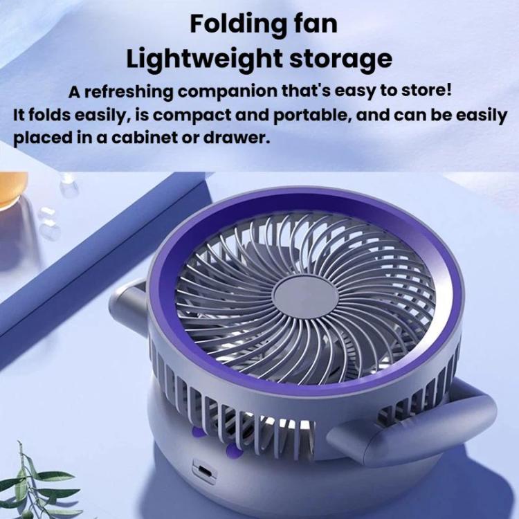 Faltbarer Luftzirkulatorventilator mit Batterieanzeige Haushalts-Desktop- und Wandventilator mit LED-Licht (Grau Lila) | Brehn