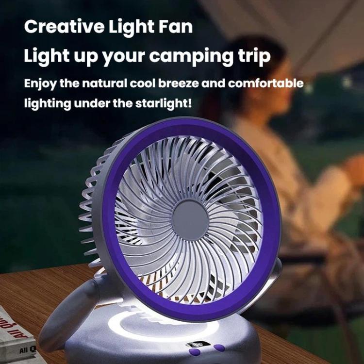 Faltbarer Luftzirkulatorventilator mit Batterieanzeige Haushalts-Desktop- und Wandventilator mit LED-Licht (Grau Lila) | Brehn