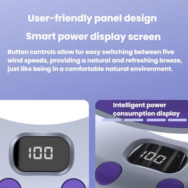 Faltbarer Luftzirkulatorventilator mit Batterieanzeige Haushalts-Desktop- und Wandventilator mit LED-Licht (Grau Lila) | Brehn