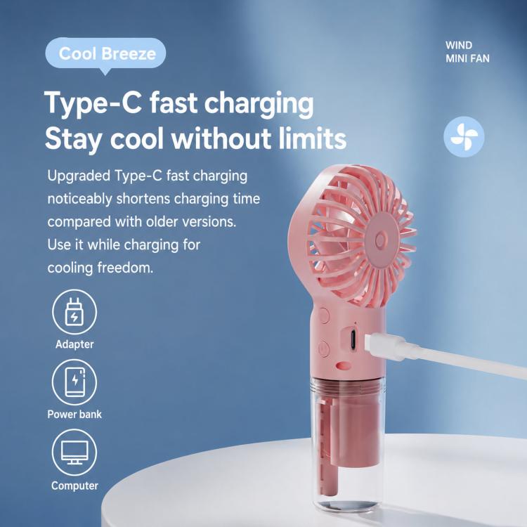 Handheld Misting Fan Tragbarer Wasser Spray Ventilator Typ-C Wiederaufladbarer Mini Persönlicher Gesicht Nebel Ventilator (F3 Pink) | Brehn
