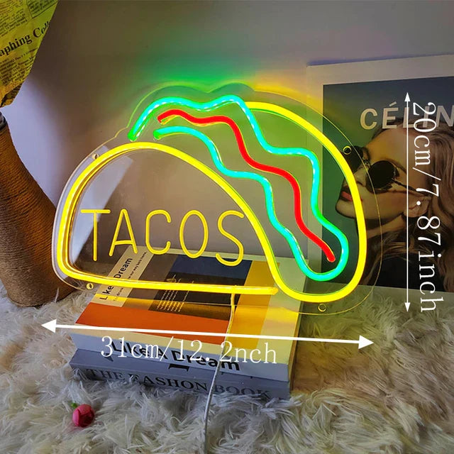 Neon Fast Food Schild – Leuchtendes Tacos Design, LED Nachtlicht für Restaurants und Küchen | Brehn