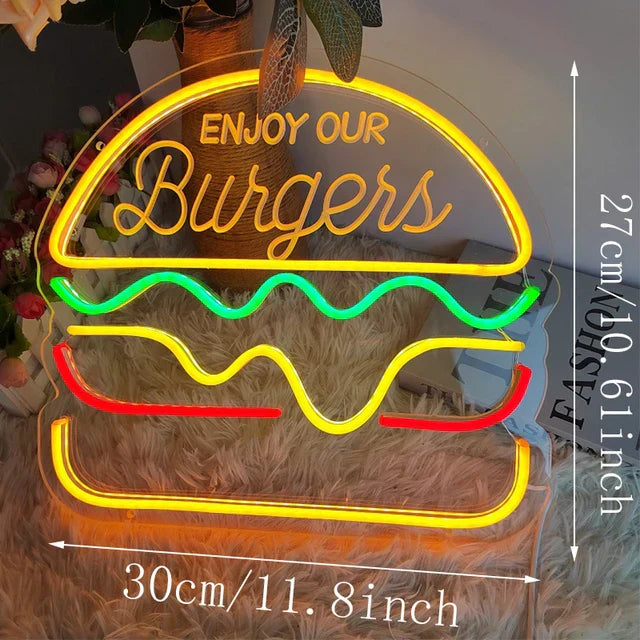 Neon Fast Food Schild – Leuchtendes Tacos Design, LED Nachtlicht für Restaurants und Küchen | Brehn