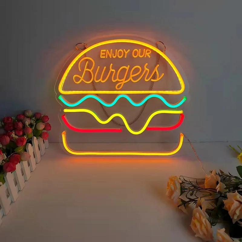 Neon Fast Food Schild – Leuchtendes Tacos Design, LED Nachtlicht für Restaurants und Küchen | Brehn