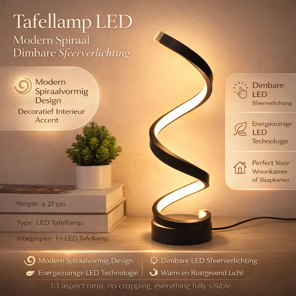 SpiralLight LED Tischlampe mit dimmbarem Licht und Touch-Steuerung | Brehn