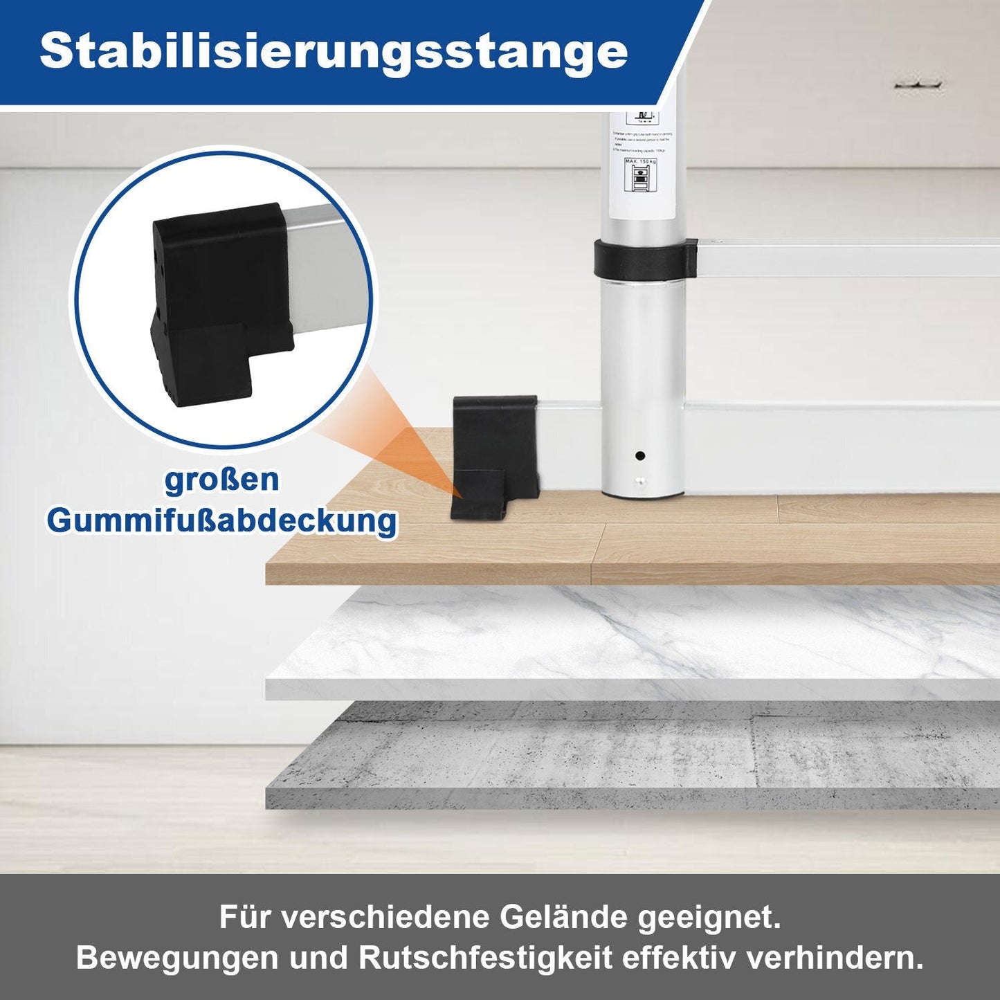 Teleskopleiter Aluminium Belastbarkeit bis zu 150kg 2.6m-5m mit Stabilisator | Brehn
