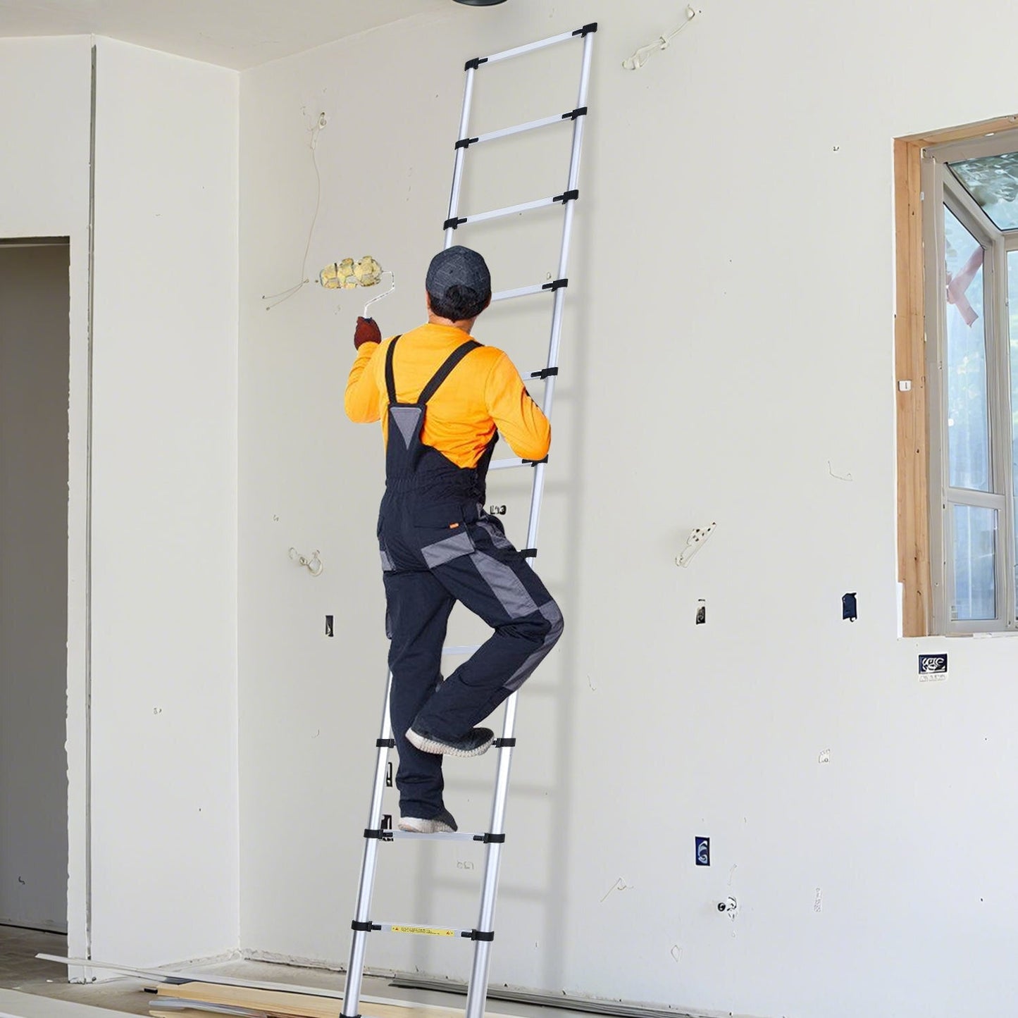 Teleskopleiter Aluminium Belastbarkeit bis zu 150kg 2.6m-5m mit Stabilisator | Brehn