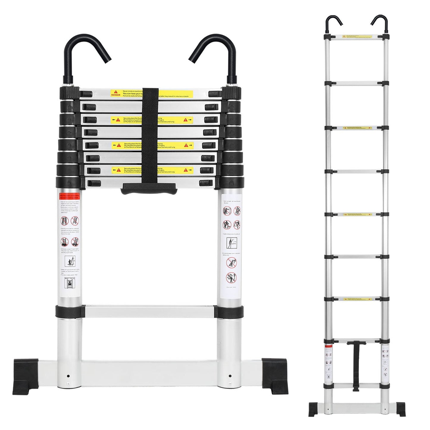 Teleskopleiter mit 2 Abnehmbarem Haken mit Stabilisator | Brehn