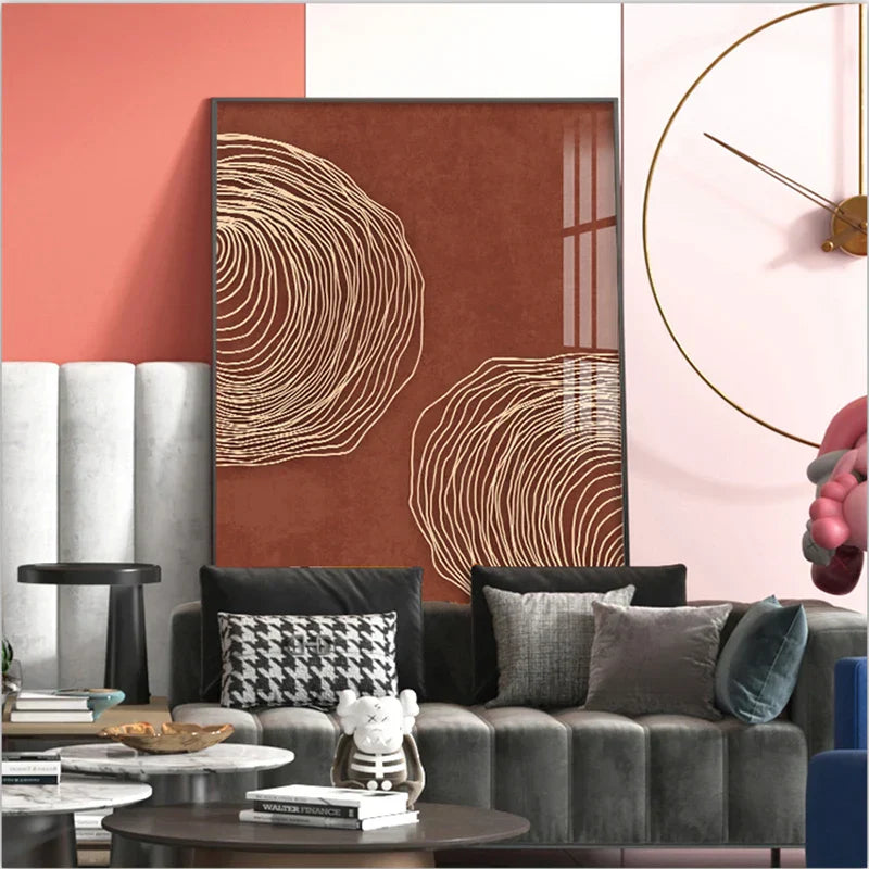 Terracotta Contours Abstract Minimalistische Ästhetik Wandkunst Fine Art Leinwanddrucke für modernes Apartment Wohnraum Foyer Home Office Dekor