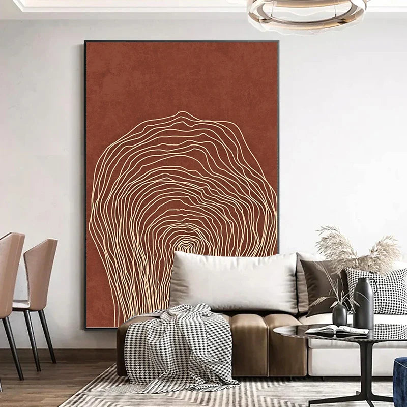 Terracotta Contours Abstract Minimalistische Ästhetik Wandkunst Fine Art Leinwanddrucke für modernes Apartment Wohnraum Foyer Home Office Dekor