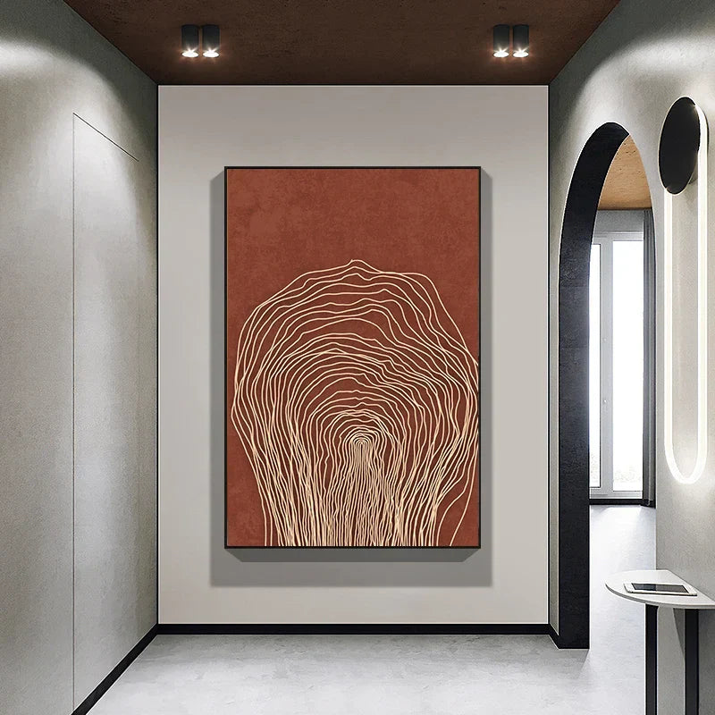 Terracotta Contours Abstract Minimalistische Ästhetik Wandkunst Fine Art Leinwanddrucke für modernes Apartment Wohnraum Foyer Home Office Dekor