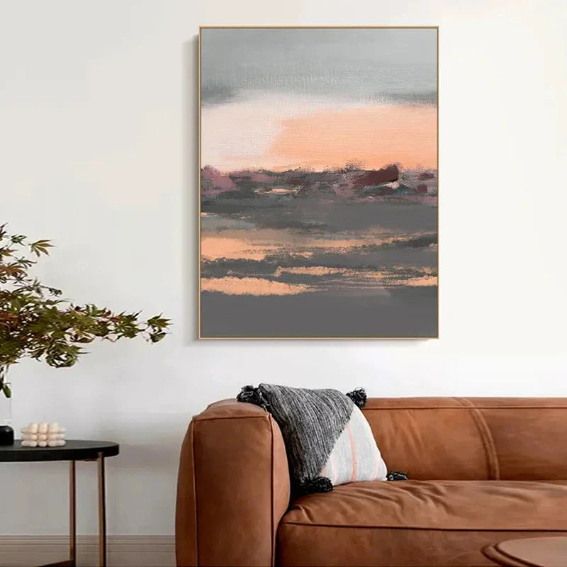 Beruhigendes Pfirsichgrau Abstrakte Landschaft Leinwanddruck Wandkunst Für Das Wohnzimmer - Moderne Wandkunst Für Zeitgenössische Interieurs
