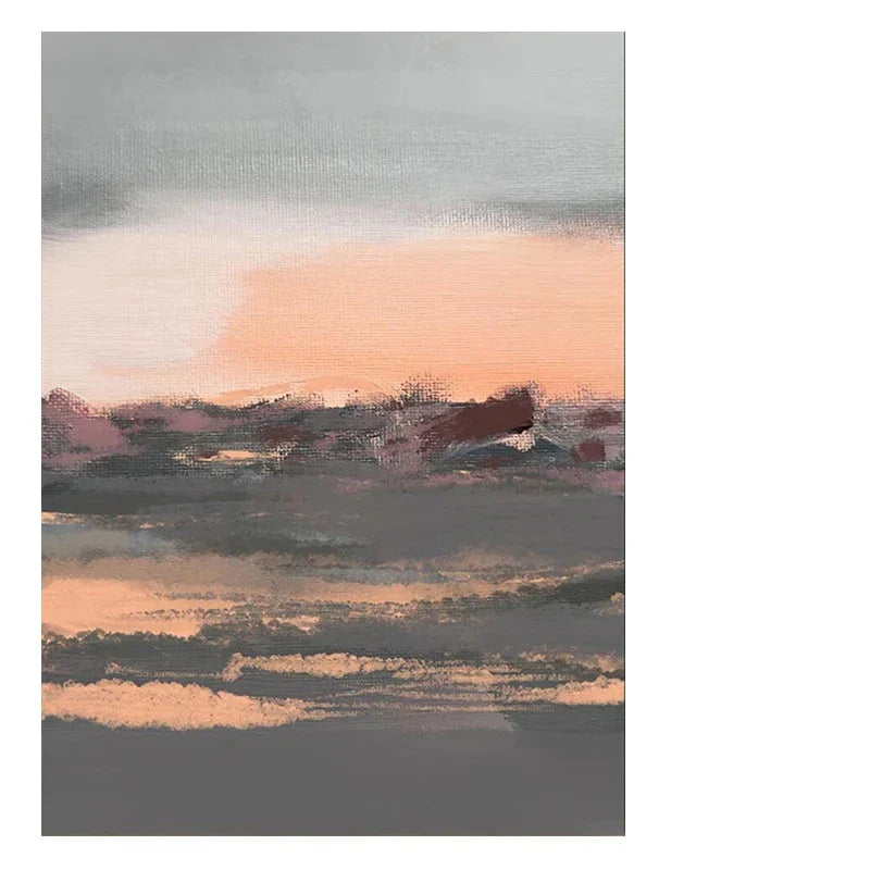 Beruhigendes Pfirsichgrau Abstrakte Landschaft Leinwanddruck Wandkunst Für Das Wohnzimmer - Moderne Wandkunst Für Zeitgenössische Interieurs
