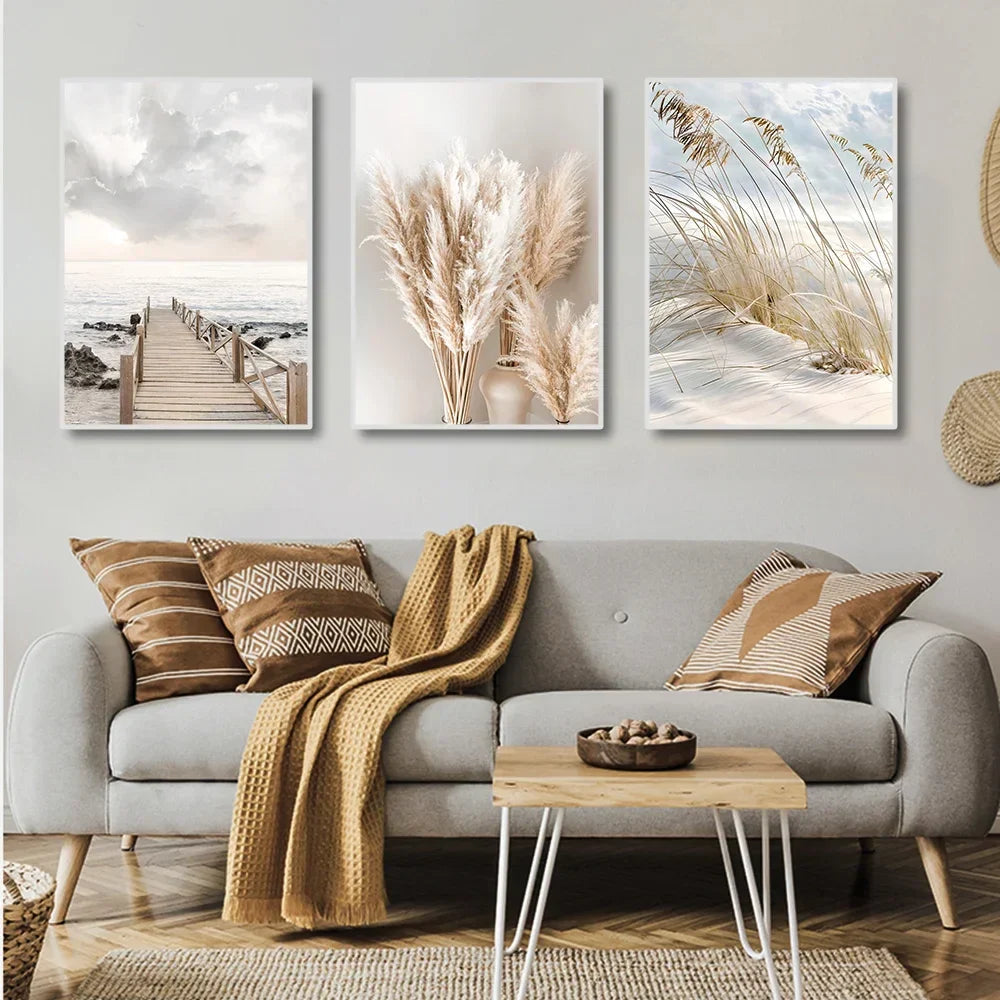 Ruhige Seegras Strand Küstenlandschaft Wandkunst Feine Kunstleinwand Drucke Skandinavische Bilder Der Ruhe Für Inspirierende Wohnzimmerdekoration